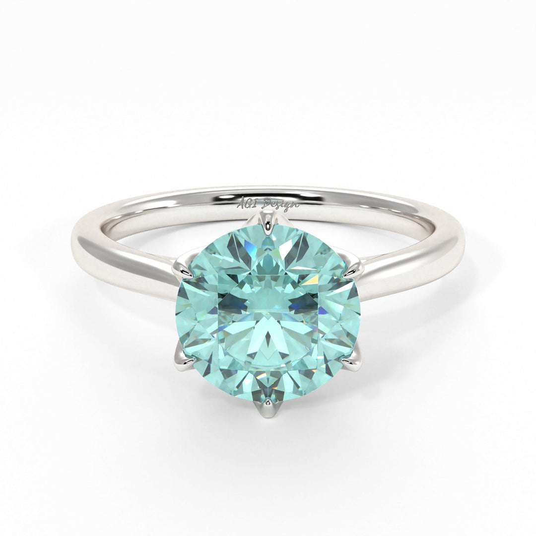 AGI Design Nora Round Aqua-Teal Moissanite Tulip Engagement Ring