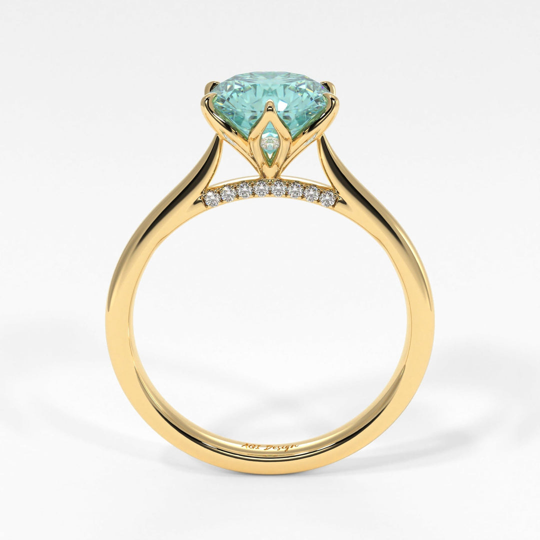 AGI Design Nora Round Aqua-Teal Moissanite Tulip Engagement Ring