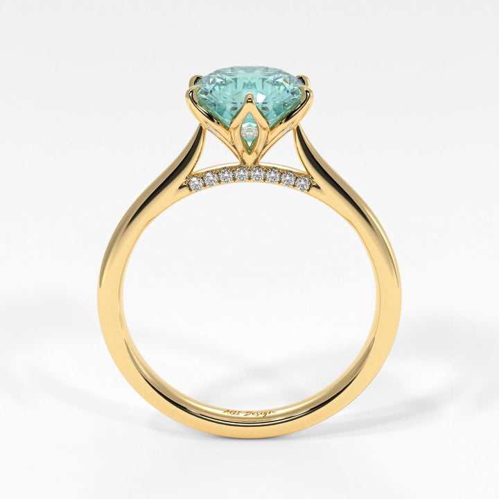 AGI Design Nora Round Aqua-Teal Moissanite Tulip Engagement Ring
