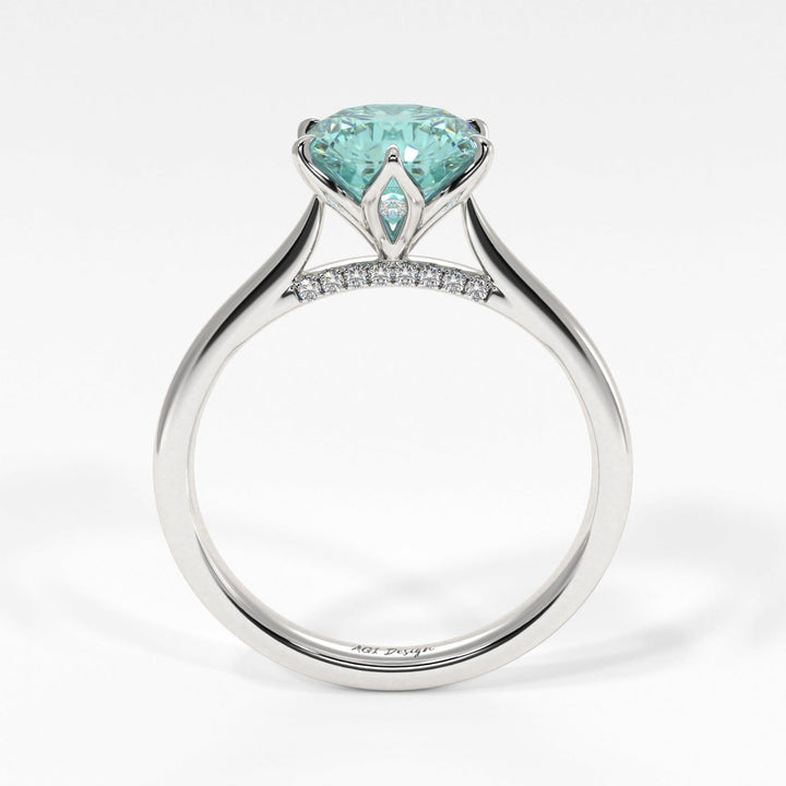 AGI Design Nora Round Aqua-Teal Moissanite Tulip Engagement Ring