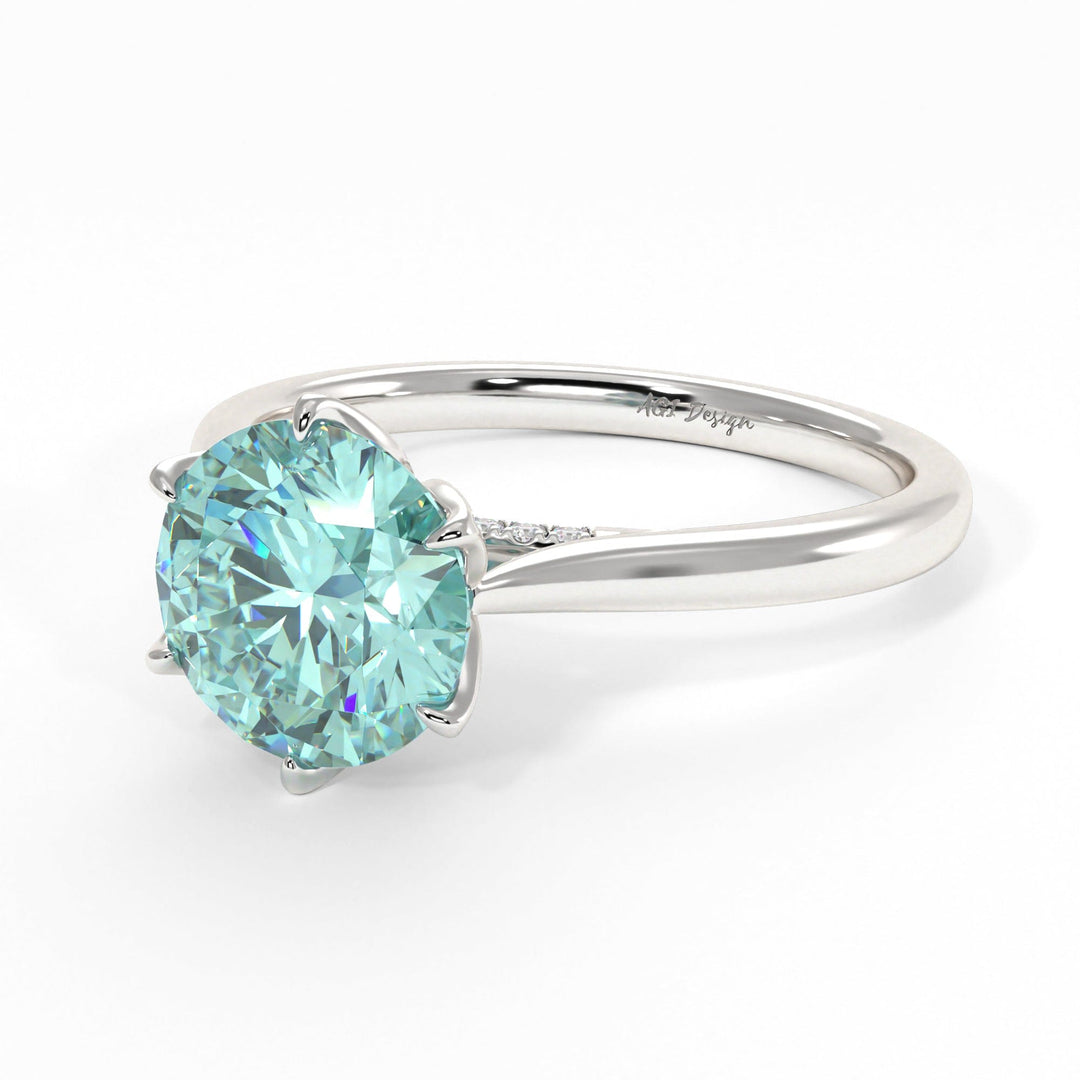 AGI Design Nora Round Aqua-Teal Moissanite Tulip Engagement Ring