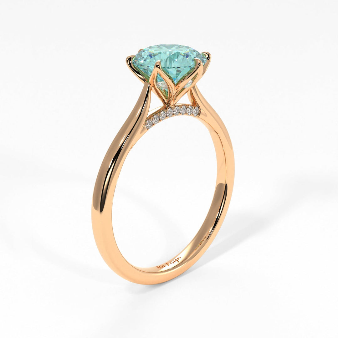 AGI Design Nora Round Aqua-Teal Moissanite Tulip Engagement Ring