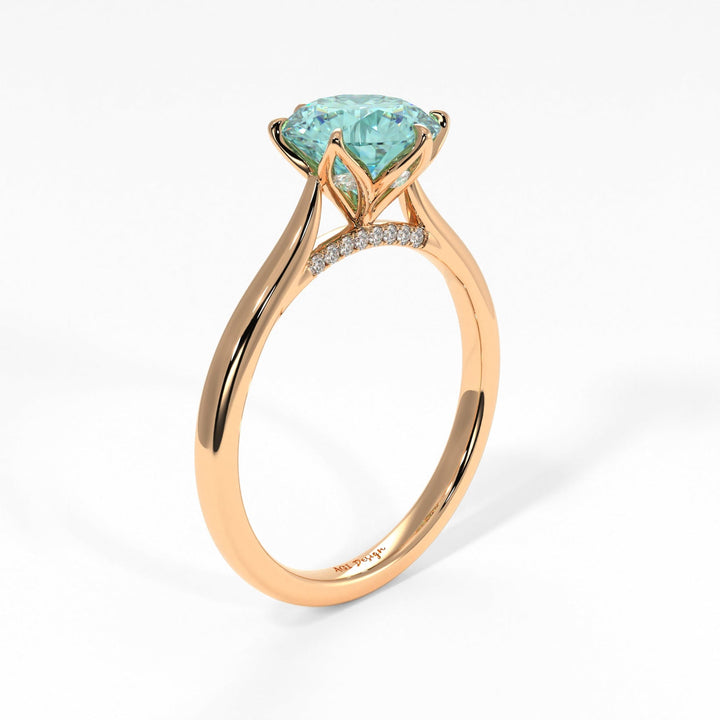 AGI Design Nora Round Aqua-Teal Moissanite Tulip Engagement Ring