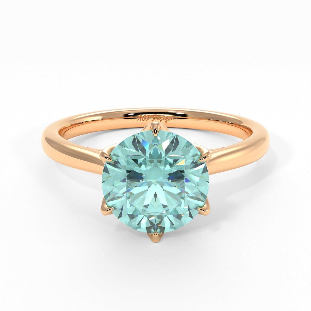 AGI Design Nora Round Aqua-Teal Moissanite Tulip Engagement Ring