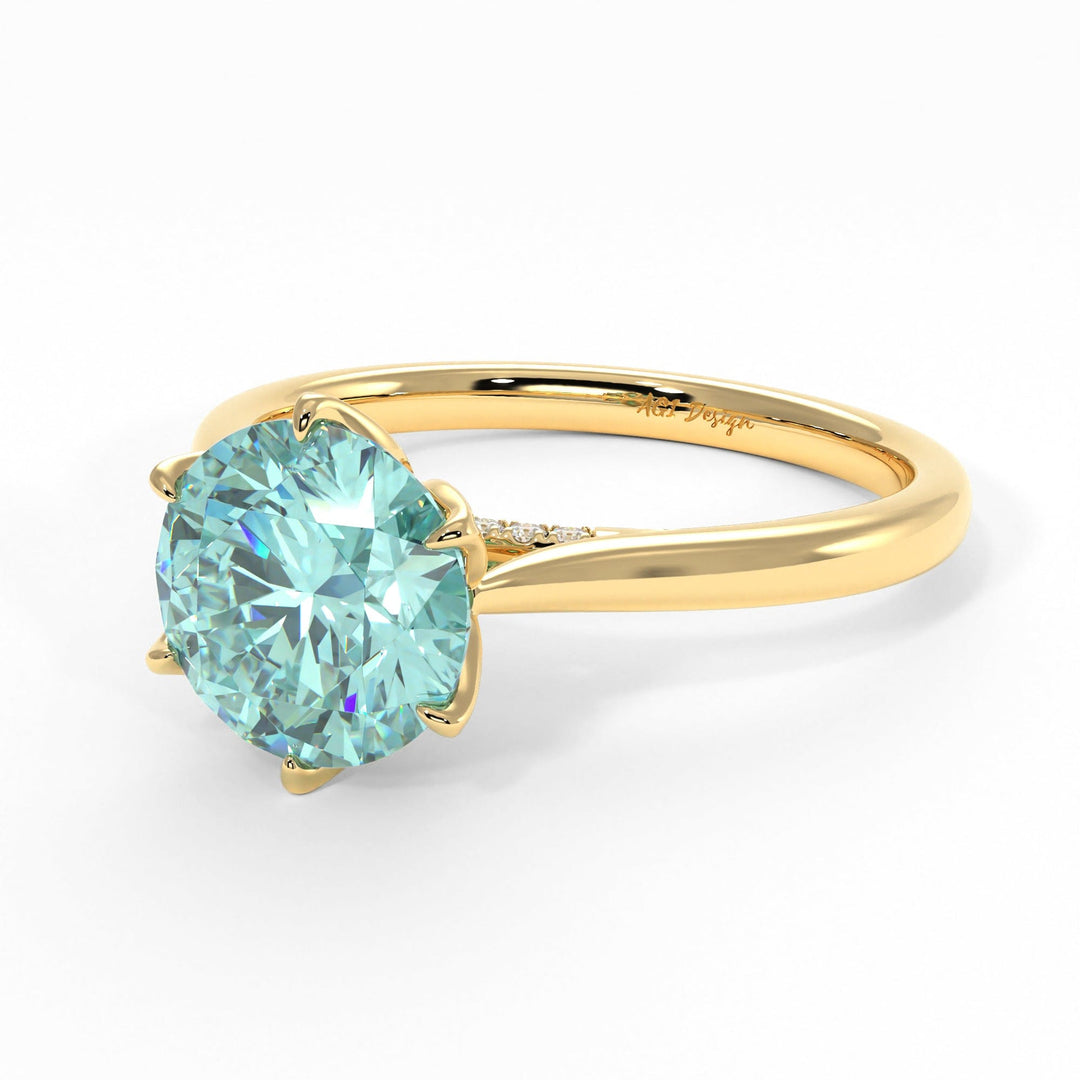 AGI Design Nora Round Aqua-Teal Moissanite Tulip Engagement Ring