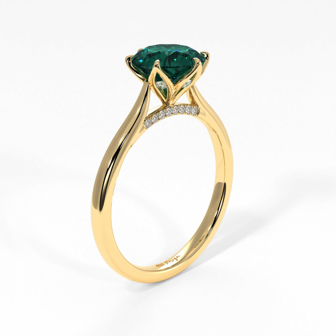 AGI Design Nora Round Green Moissanite Tulip Engagement Ring