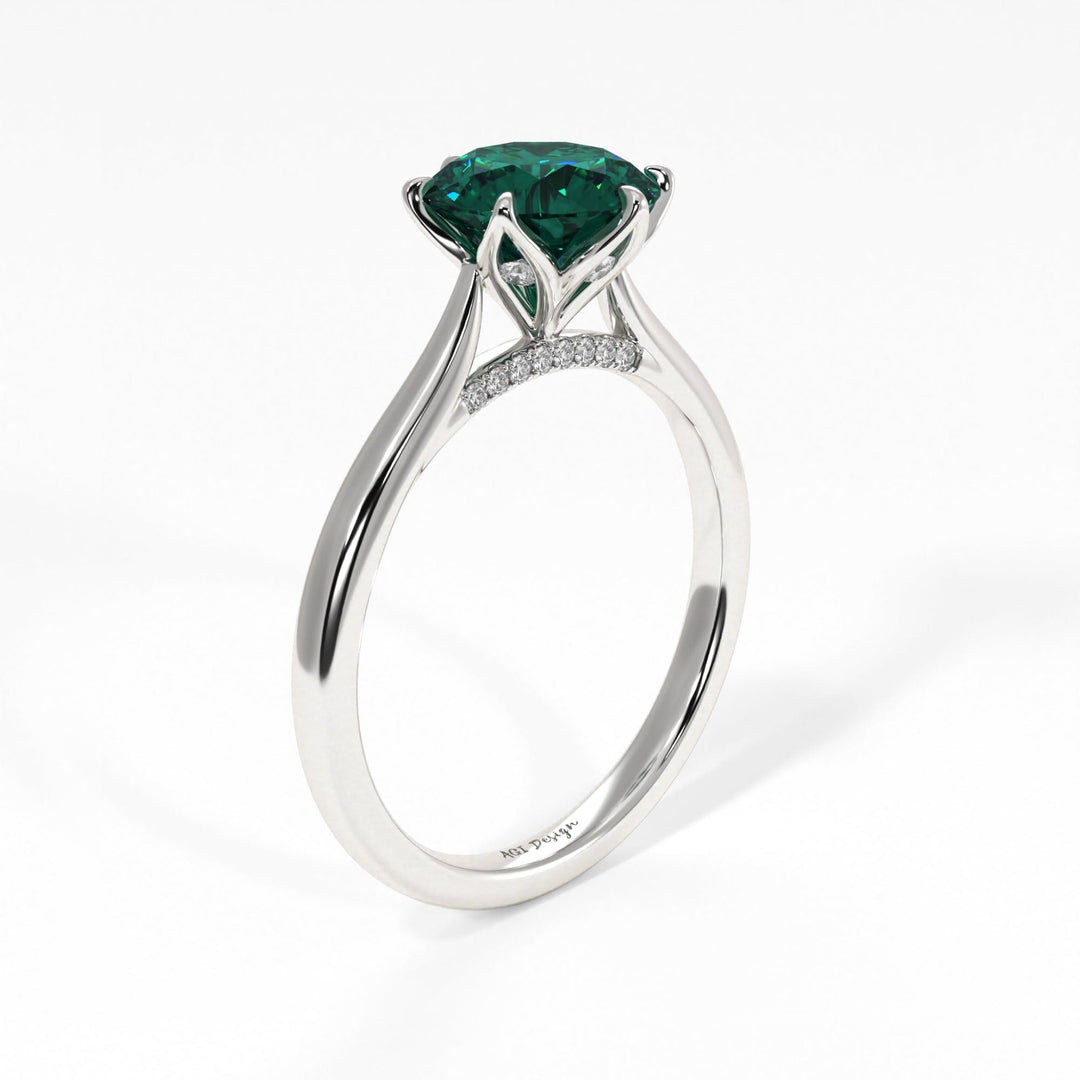 AGI Design Nora Round Green Moissanite Tulip Engagement Ring