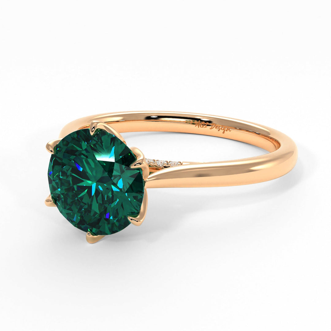 AGI Design Nora Round Green Moissanite Tulip Engagement Ring