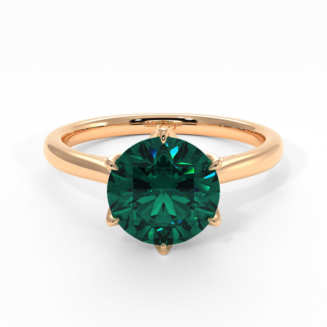 AGI Design Nora Round Green Moissanite Tulip Engagement Ring