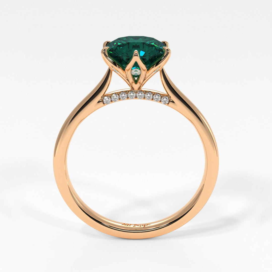 AGI Design Nora Round Green Moissanite Tulip Engagement Ring