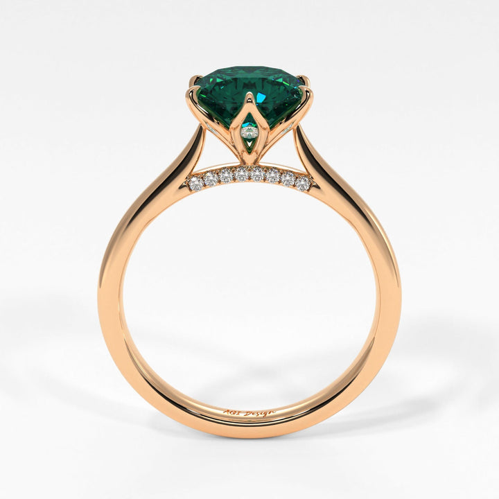 AGI Design Nora Round Green Moissanite Tulip Engagement Ring