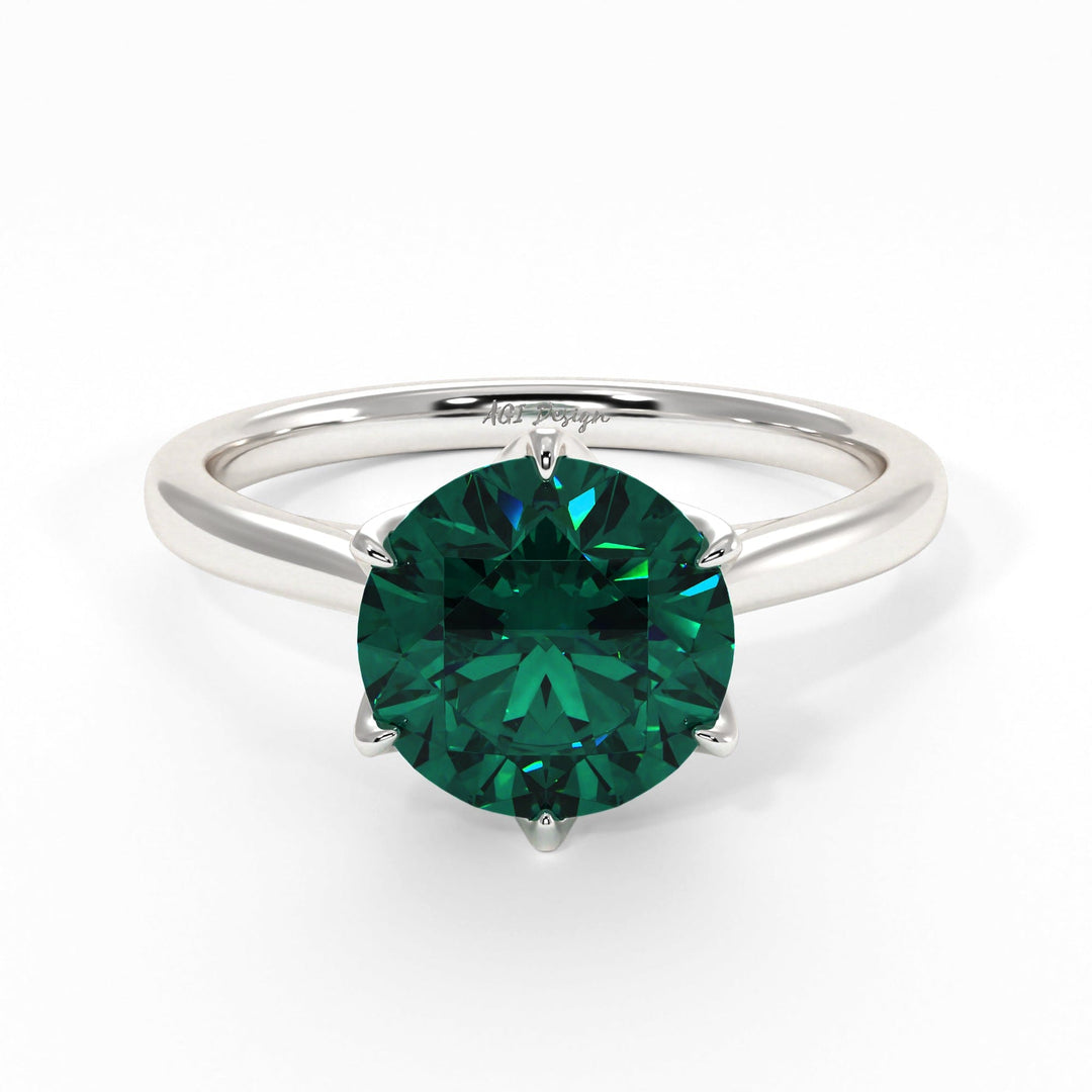 AGI Design Nora Round Green Moissanite Tulip Engagement Ring