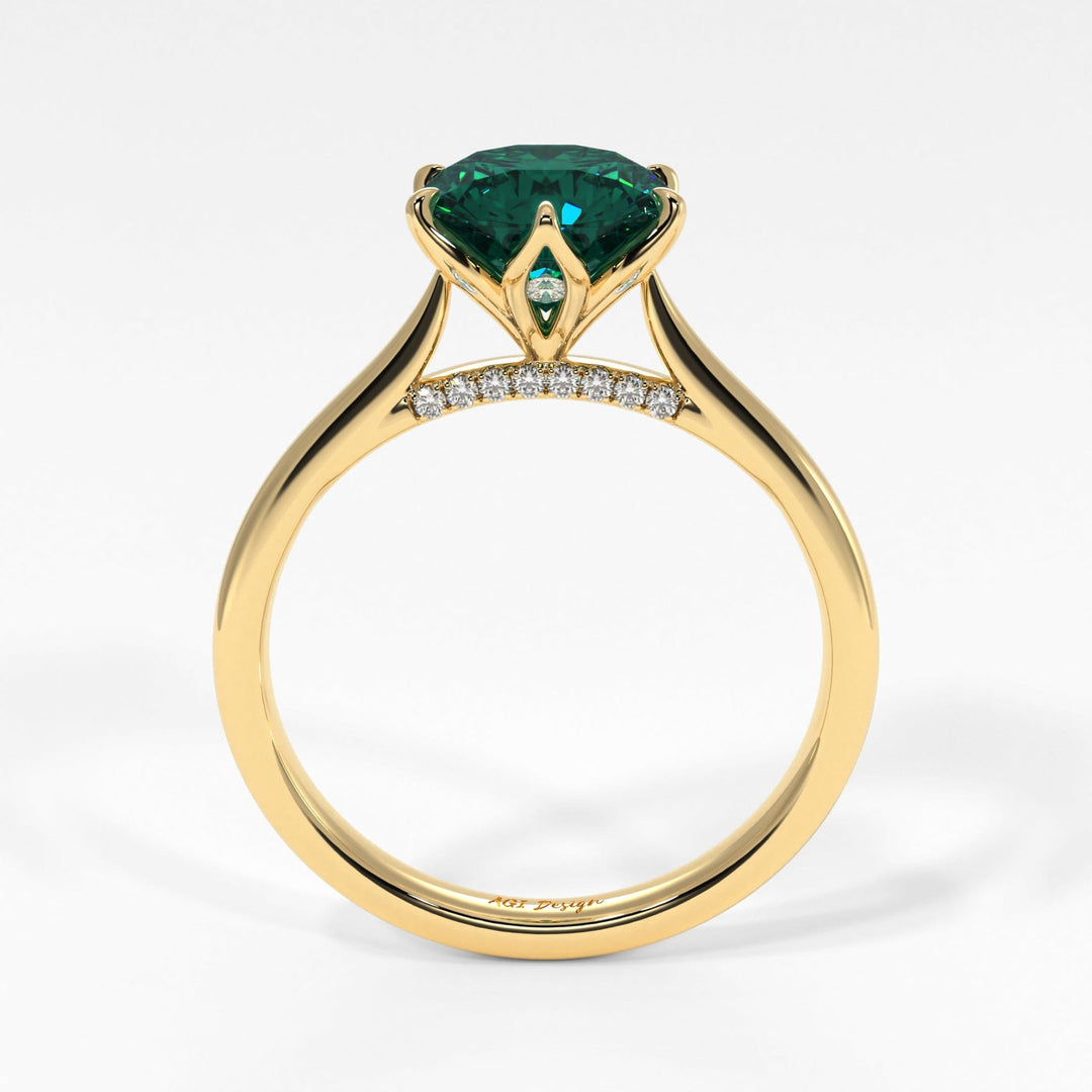 AGI Design Nora Round Green Moissanite Tulip Engagement Ring