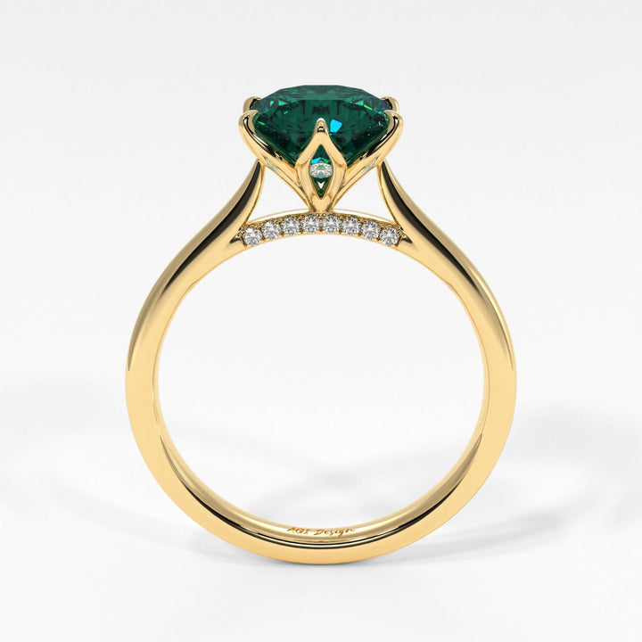 AGI Design Nora Round Green Moissanite Tulip Engagement Ring