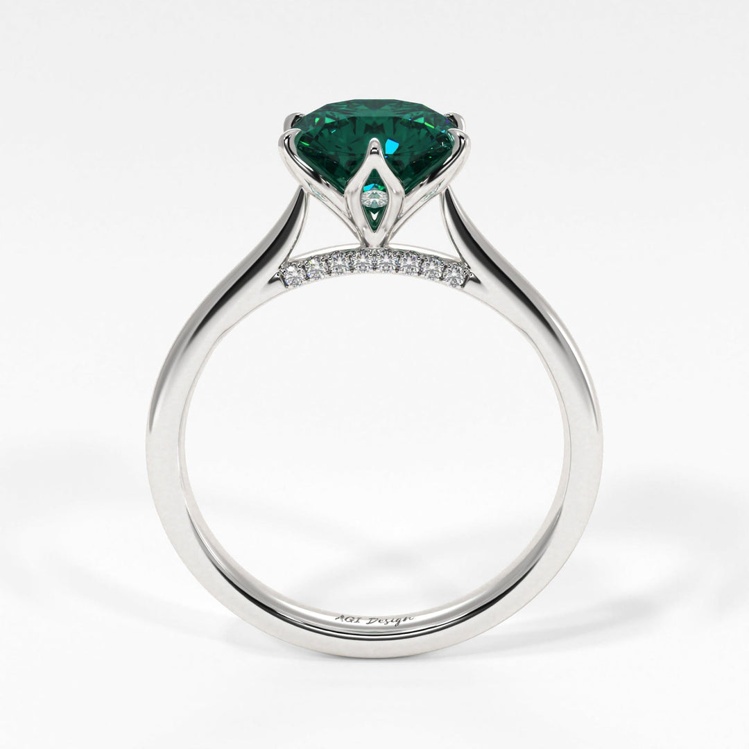 AGI Design Nora Round Green Moissanite Tulip Engagement Ring
