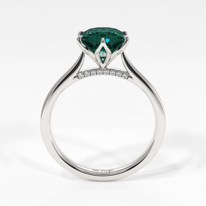 AGI Design Nora Round Green Moissanite Tulip Engagement Ring