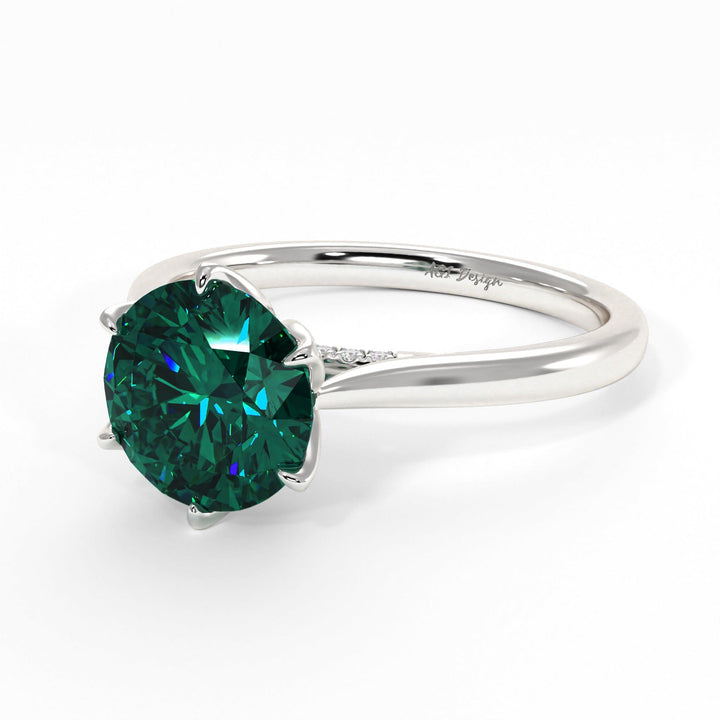 AGI Design Nora Round Green Moissanite Tulip Engagement Ring