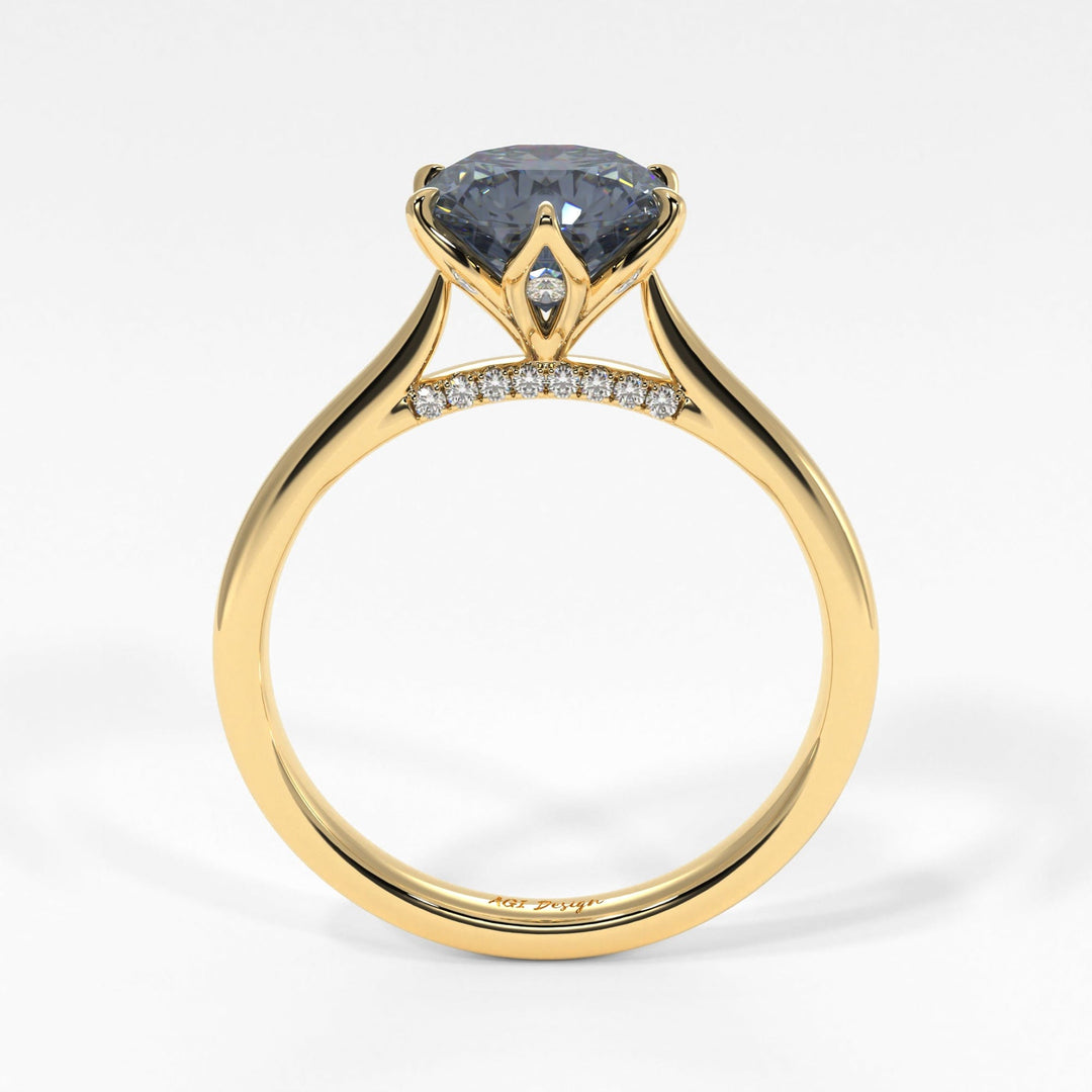 AGI Design Nora Round Grey Moissanite Tulip Engagement Ring