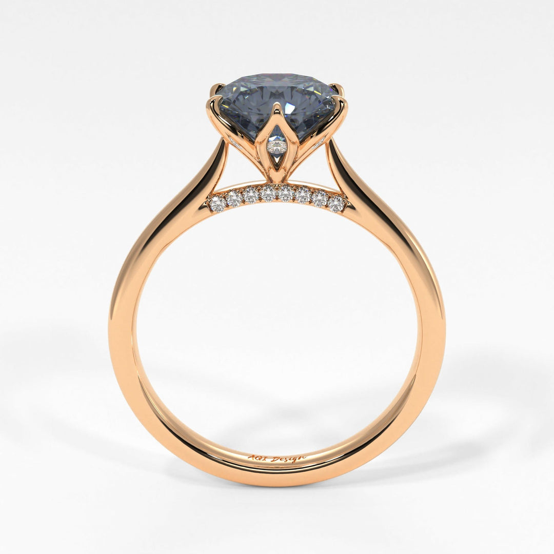 AGI Design Nora Round Grey Moissanite Tulip Engagement Ring