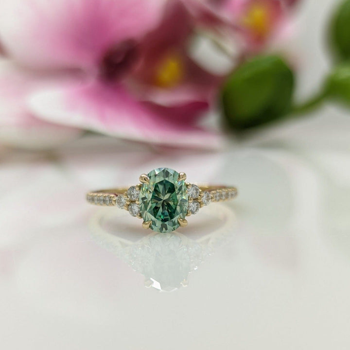 AGI Design Olivia  Oval Aqua-Teal moissanite Engagement Ring
