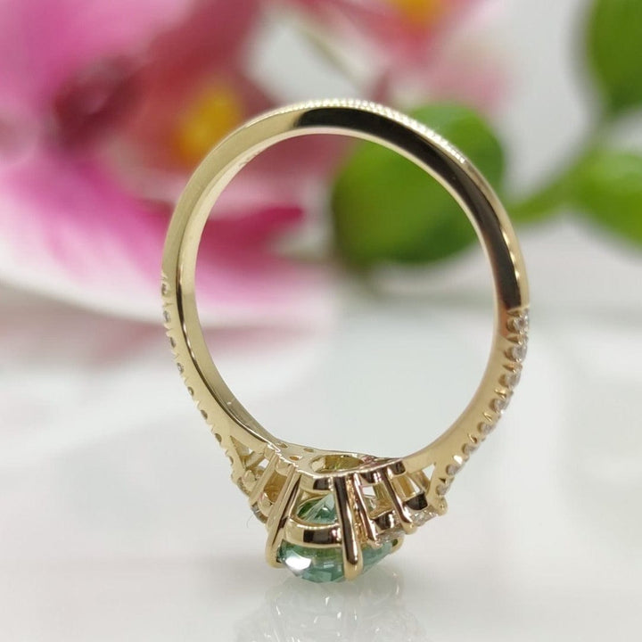 AGI Design Olivia  Oval Aqua-Teal moissanite Engagement Ring