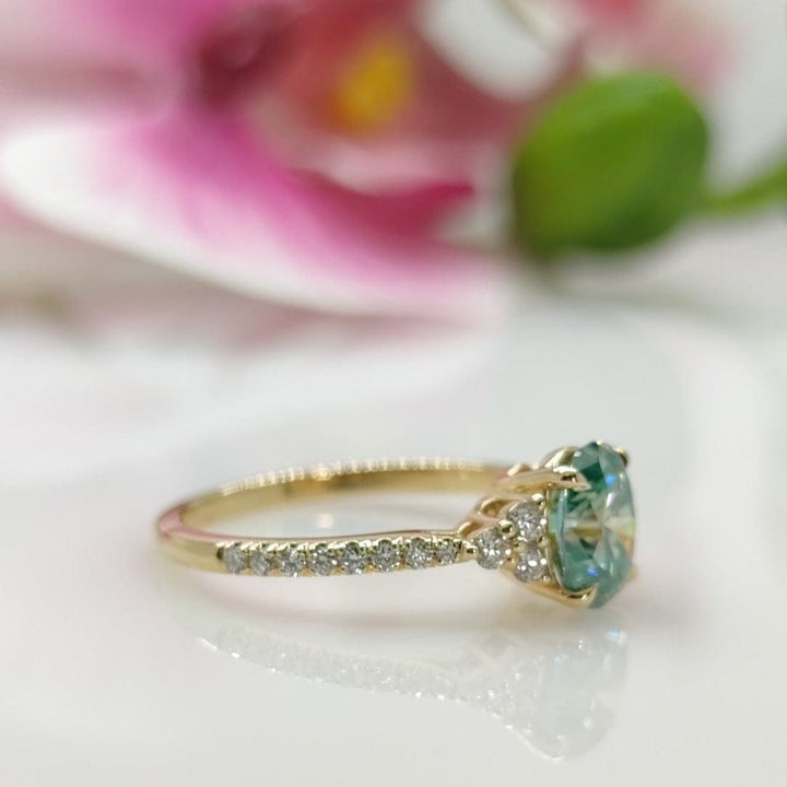 AGI Design Olivia  Oval Aqua-Teal moissanite Engagement Ring