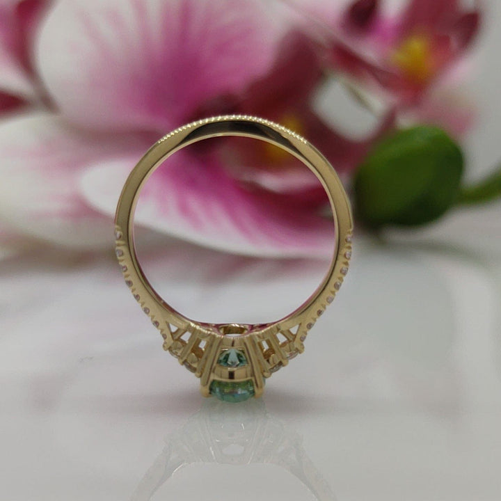 AGI Design Olivia  Oval Aqua-Teal moissanite Engagement Ring