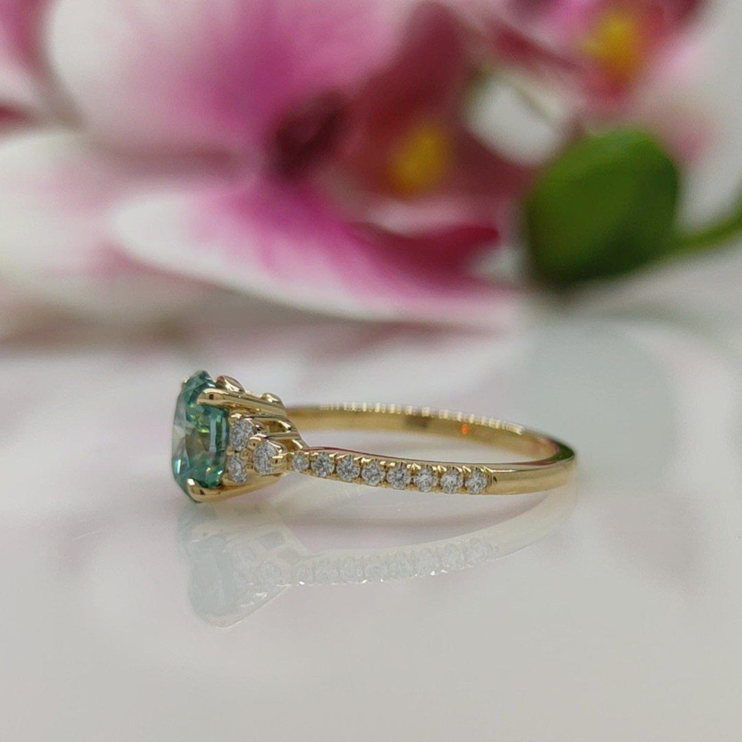 AGI Design Olivia  Oval Aqua-Teal moissanite Engagement Ring