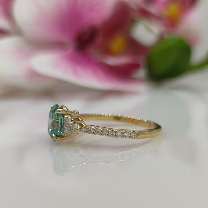 AGI Design Olivia  Oval Aqua-Teal moissanite Engagement Ring