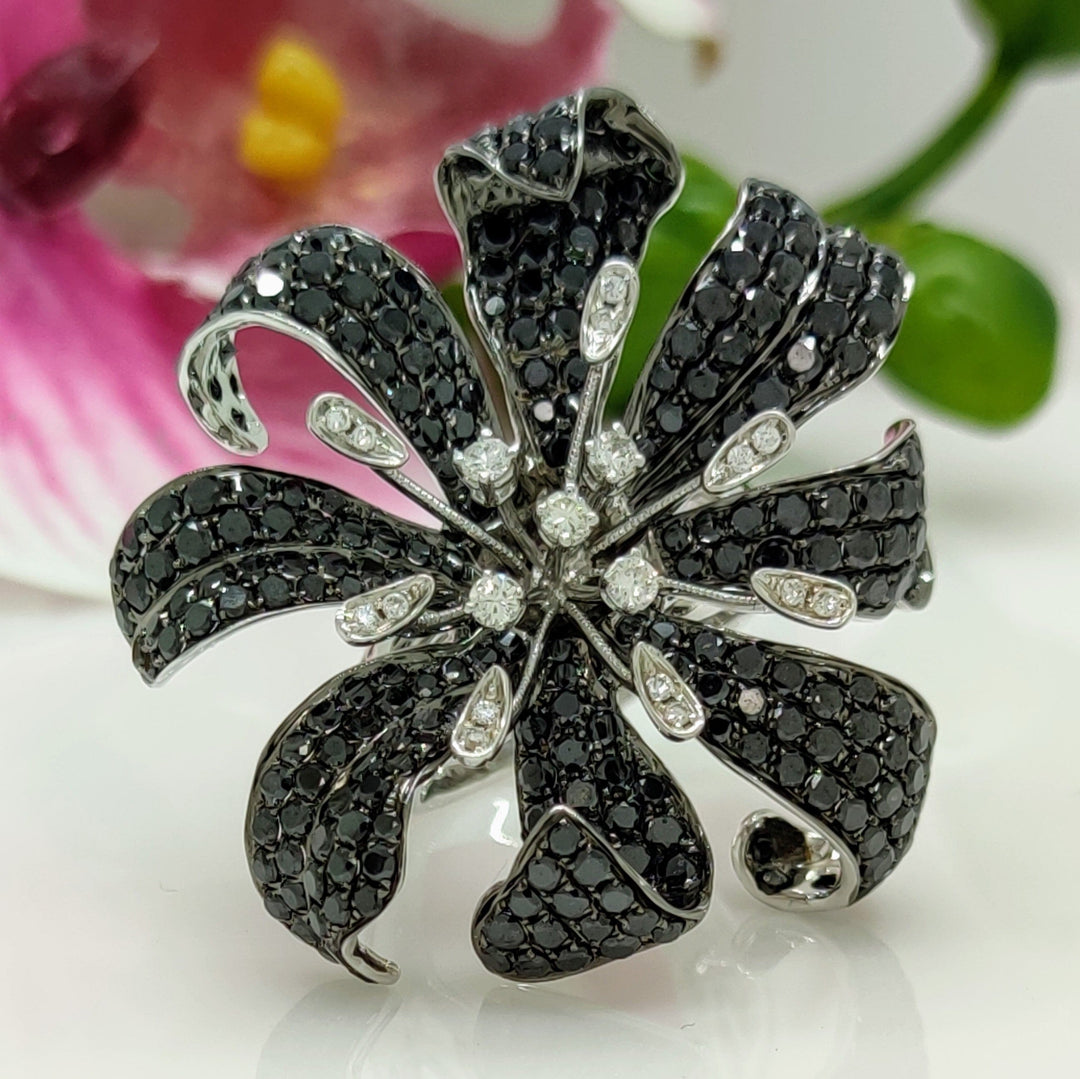 AGI Design Ready to Ship  Black Diamond Flower Ring