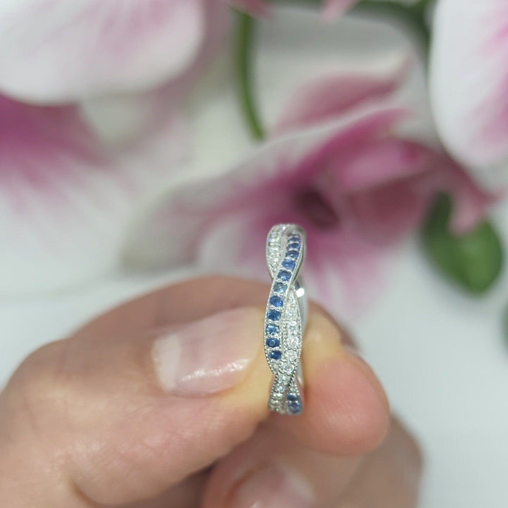 AGI Design Ready to Ship  Diamond And Sapphire Wedding Band