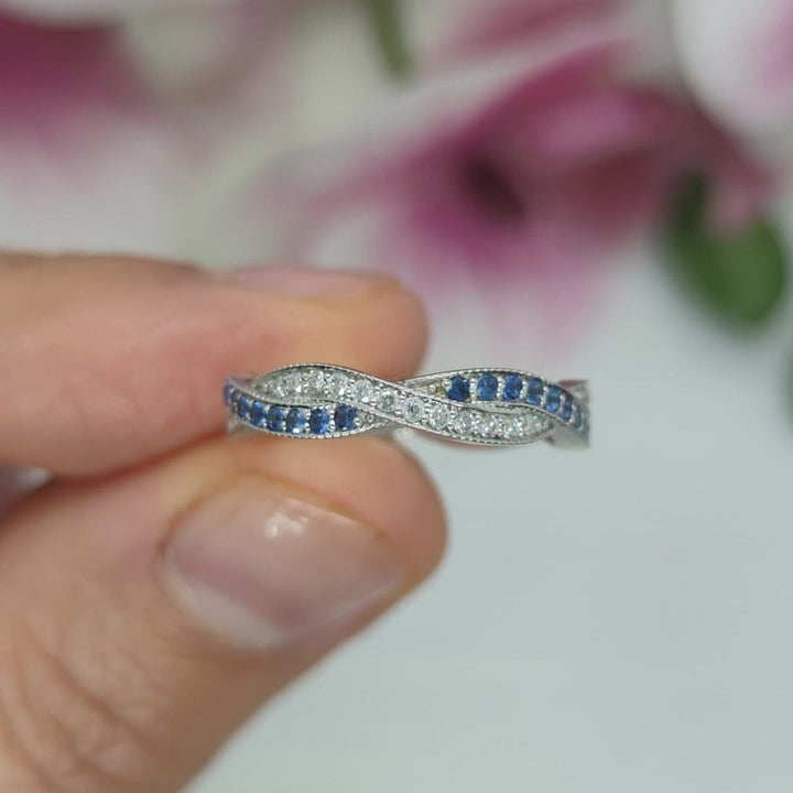 AGI Design Ready to Ship  Diamond And Sapphire Wedding Band