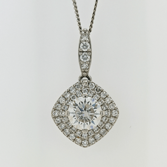 AGI Design Ready to Ship  Double Halo 1ct Round Moissanite & Diamonds Pendant