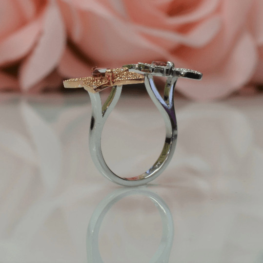 AGI Design Ready to Ship  Pink Tourmaline Butterfly Ring with Diamonds