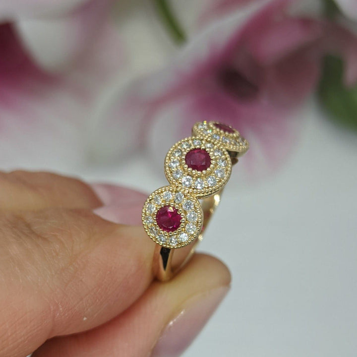 AGI Design Ready to Ship  Triple Halo Ruby Ring