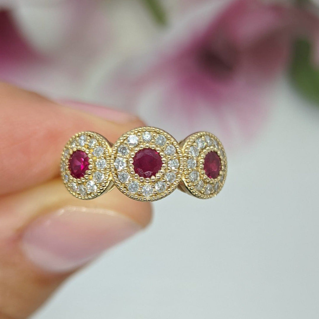 AGI Design Ready to Ship  Triple Halo Ruby Ring