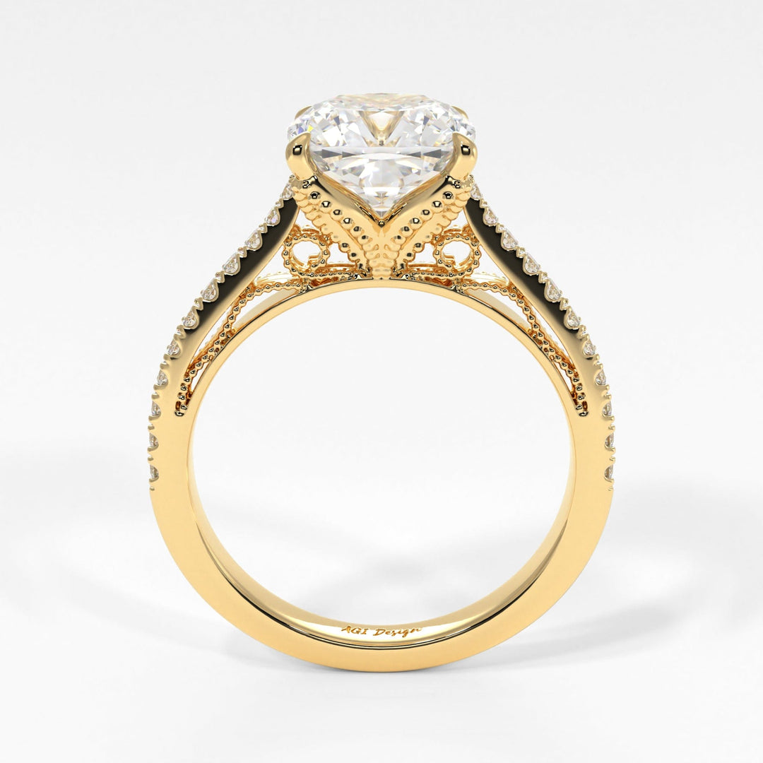 AGI Design Ready to Ship  Zoe 1.7ct Cushion Cut Moissanite Engagement Ring in 14K Yellow Gold