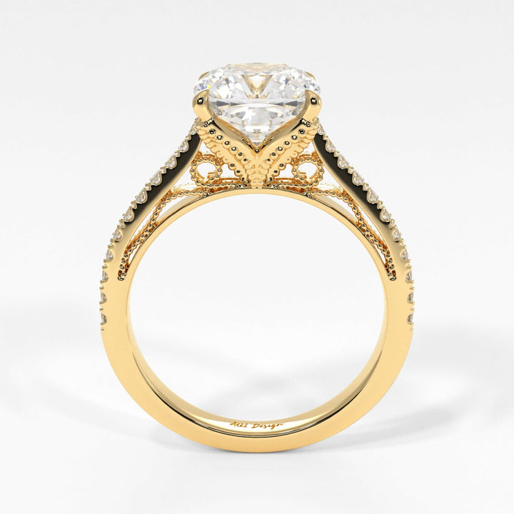 AGI Design Ready to Ship  Zoe 1.7ct Cushion Cut Moissanite Engagement Ring in 14K Yellow Gold