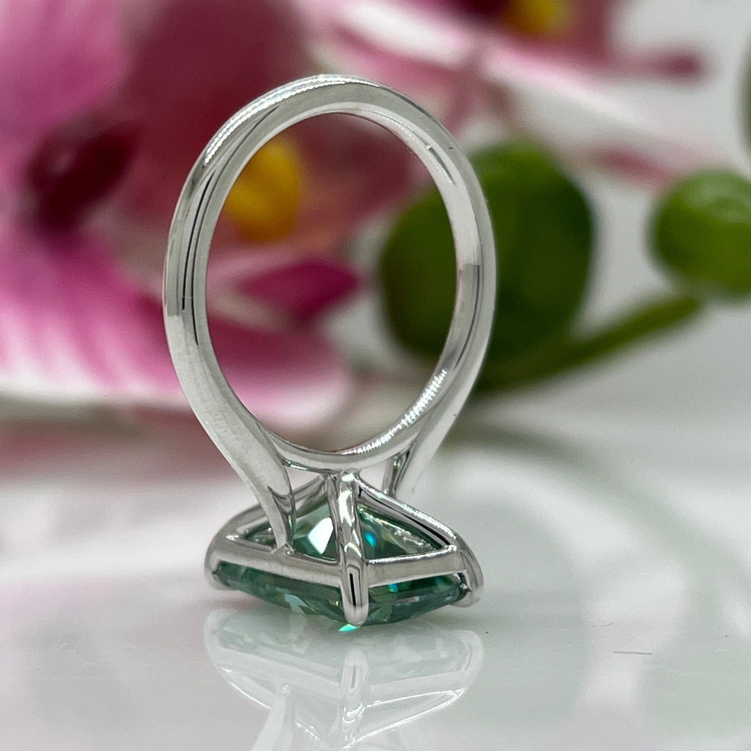 AGI Design Rings Ready to Ship  5.3ct Aqua-Teal Radiant Moissanite Engagement Ring