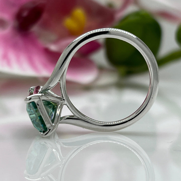 AGI Design Rings Ready to Ship  5.3ct Aqua-Teal Radiant Moissanite Engagement Ring