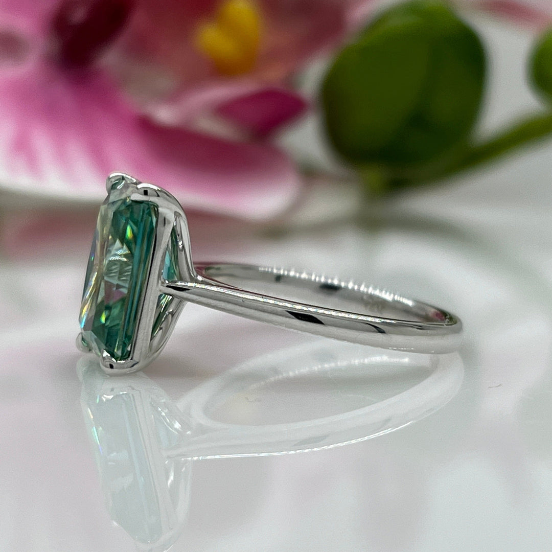 AGI Design Rings Ready to Ship  5.3ct Aqua-Teal Radiant Moissanite Engagement Ring