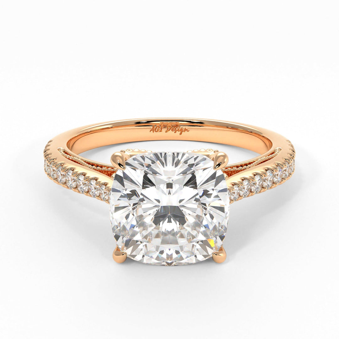 AGI Design Zoe Cushion Cut Moissanite Engagement Ring