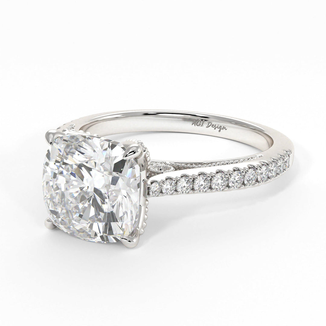 AGI Design Zoe Cushion Cut Moissanite Engagement Ring