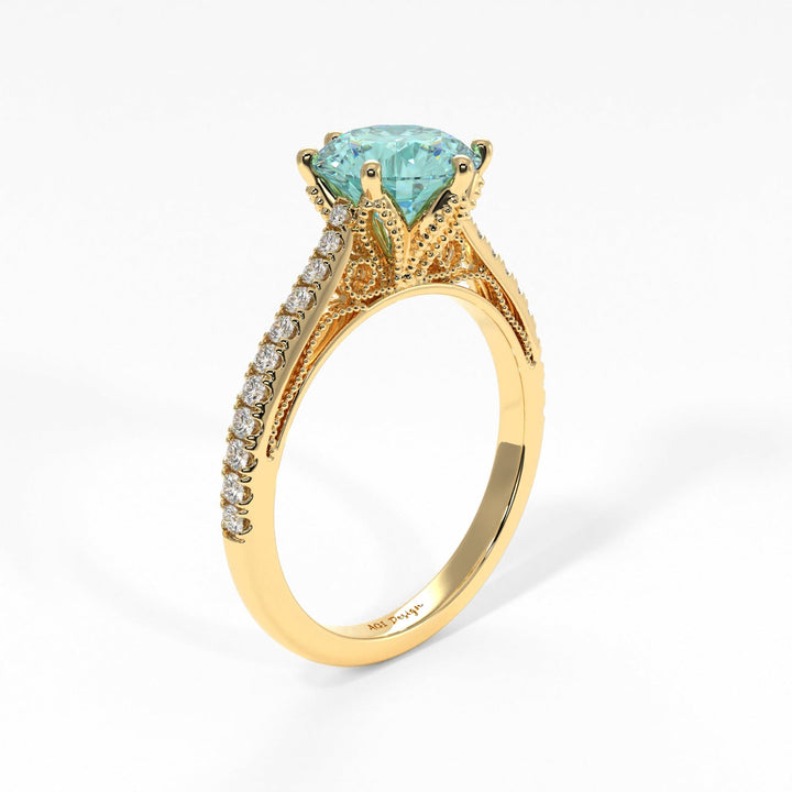 AGI Design Zoe Round Aqua-Teal Moissanite Engagement Ring