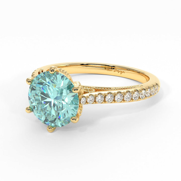 AGI Design Zoe Round Aqua-Teal Moissanite Engagement Ring