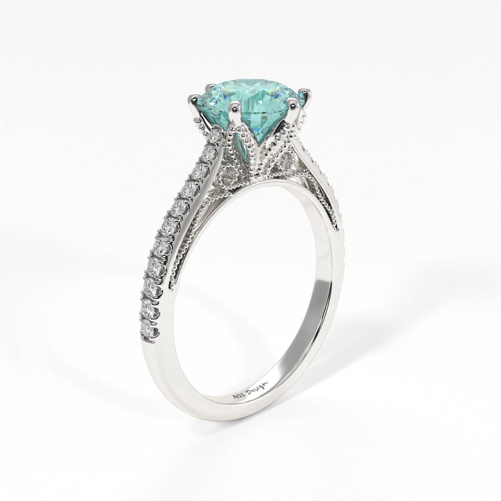 AGI Design Zoe Round Aqua-Teal Moissanite Engagement Ring