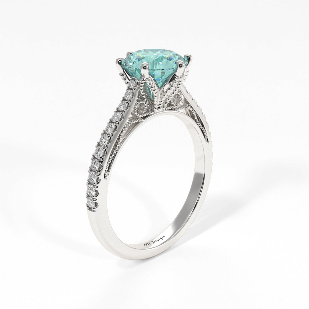 AGI Design Zoe Round Aqua-Teal Moissanite Engagement Ring