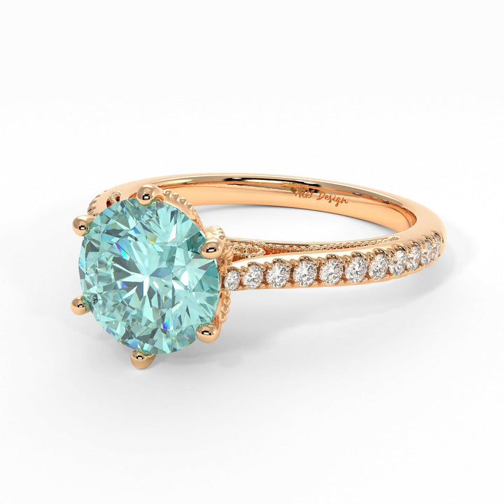 AGI Design Zoe Round Aqua-Teal Moissanite Engagement Ring