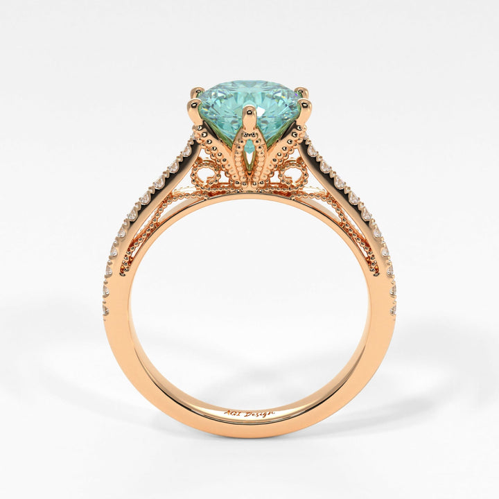 AGI Design Zoe Round Aqua-Teal Moissanite Engagement Ring