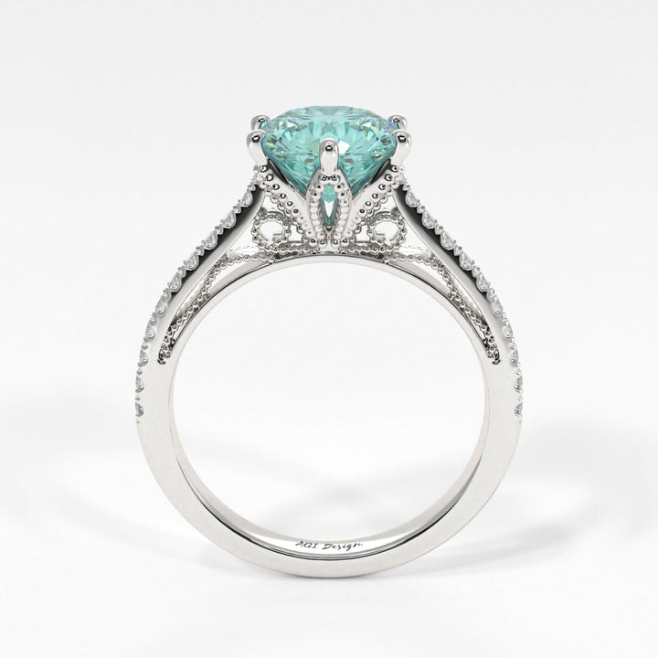 AGI Design Zoe Round Aqua-Teal Moissanite Engagement Ring